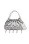 Gray Satin Crystal Glass Stone Design, Handmade Pearl Handle Bag, for Evening Dresses, Daily Use, Events, Celebrations..117