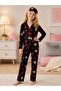 Girl Cotton Cute Cat Pattern Button Long Sleeve Pajama Set - 3