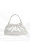 White Satin Designer-Made Pearl Handle Drawstring Bag, for Evening Dresses, Daily Use, Events, Celebrations..46