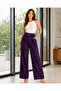 Women's High Waist Belted Modal Fabric Palazzo Trousers with Pleated Side Pockets - 3