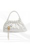 White Satin Crystal Glass Stone Design, Handmade Pearl Handle Bag, for Evening Dresses, Daily Use, Events, Celebrations..68