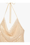 Backless Halter Neck Degaje Collar Sequined Blouse - 3