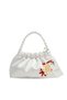 White Satin Crystal Glass Stone Design, Handmade Pearl Handle Bag, for Evening Dresses, Daily Use, Events, Celebrations..50