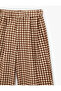 Plaid Barrel Trousers High Waist Elastic Waistband Pockets Cotton - 4