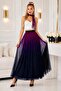 Women's Lined Tulle Long Skirt with Elastic Waist, Color Gradient, Comfortable Maxi Skirt - 5