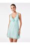Slim Fit Gathered Lace Detailed V-Neck Floral Sleeveless Tulle Mini Dress - 4