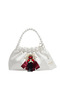 White Satin Crystal Glass Stone Design, Handmade Pearl Handle Bag, for Evening Dresses, Daily Use, Events, Celebrations..61