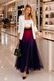 Women's Lined Tulle Long Skirt with Elastic Waist, Color Gradient, Comfortable Maxi Skirt - 4