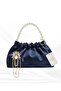 Dark Blue Satin Crystal Glass Stone Design, Handmade Pearl Handle Foldable Bag, for Evening Dresses, Daily Use, Events, Celebrations..37