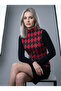 Women's Diamond Patterned Long Sleeve Black Knitted Sweater - 3