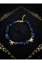Navy Blue Natural Stone Star Stone Gold Color Airplane Themed Women's Anklet - 4