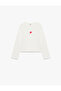Heart Embroidered Cotton Camisole Crew Neck Long Sleeve T-Shirt - 3