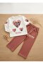 Heart Patterned Seasonal Manifest Girls' Set Top and Bottom Set Super Quality - 8