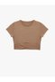 Asymmetrical Cut Slim Fit Crew Neck Short Sleeve Sports Crop T-Shirt - 4
