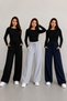 3-Piece Women's Sports Sweatpants Black Gray Navy Blue Wide Leg Casual Use