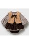 Baby Girl Brown Plaid Dress Set with Plush Vest and Bow, Stylish Winter Combination