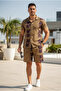 Relaxed Fit Patterned Short Sleeve Lapel Collar Summer Cotton Shirt Shorts Set