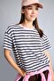 Oversize Striped Crew Neck Printed Short Sleeve T-Shirt H4194Ax26Au - 6