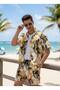 Relaxed Fit Patterned Short Sleeve Lapel Collar Summer Cotton Shirt Shorts Set