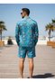 Relaxed Fit Patterned Long Sleeve Lapel Collar Summer Cotton Shirt Shorts Set - 3