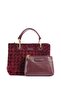 Women's Patterned Velvet Burgundy Shoulder Bag with Removable Shoulder Strap - 5