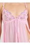 Pink Sheer Floral Embroidered Babydoll with Brief - 2