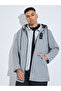 Grey Hooded Regular Fit Utility Trench Coat with Zip Closure