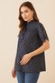 Blue Denim Cotton Top with Ruffle Neckline and Flamingo Print - 2