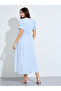 Blue Solid Short Sleeves Collarless Shirt Maxi Dress - 5