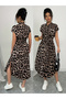 Brown Leopard Print Shirt Midi Dress