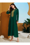 Dark Green Embroidered Jalabiya with Hood - 4