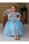 Girls Light Blue Sequin Embellished A-Line Midi Princess Dress - 5