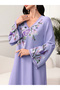Purple Embroidery V Neck Jalabiya Maxi Dress - 2