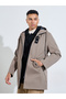 Khaki Hooded Regular Fit Utility Trench Coat with Zip Closure