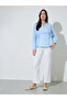 Light Blue Solid Tie-Up Waist Collared Peplum Blouse - 2