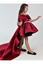 Burgundy Off Shoulder High-Low Dress - 2