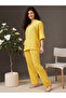 Yellow Textured Button Details Top and Pants Pyjama Set - 3