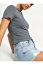 Grey Knitted Slim Fit Round Neck T-Shirt with Lettuce Edge - 2