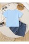 Boys Blue Graphic print T-Shirt and Distressed Denim Shorts Set - 2