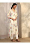White Printed Kota A-Line Kurta, Trousers and Dupatta Set - 2