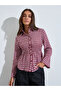 Maroon Checked Waist Long Sleeves Shirred Shirt - 3