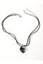 Set of 2 - Couple Heart Pendant Necklace with Magnetic Leather Cords - 5