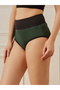 Dark Green High Waist Cotton Blend Tummy Tucker Hipster - 3