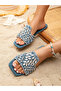 Medium Blue Embellished Flat Sandals - 4