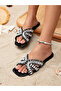 Black Flat Sandals with Embellished Straps - 2