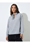 Grey Solid Long Sleeves Tie-Neck Casual Blouse - 3