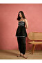 Black Embroidered Strappy Peplum Top and Balloon Pants Set - 3