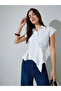 White Solid Asymmetric Hem Wrap Blouse - 3