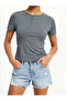 Grey Knitted Slim Fit Round Neck T-Shirt with Lettuce Edge - 5