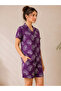 Dark Purple Seashell Print Shirt and Shorts Pyjama Set - 2